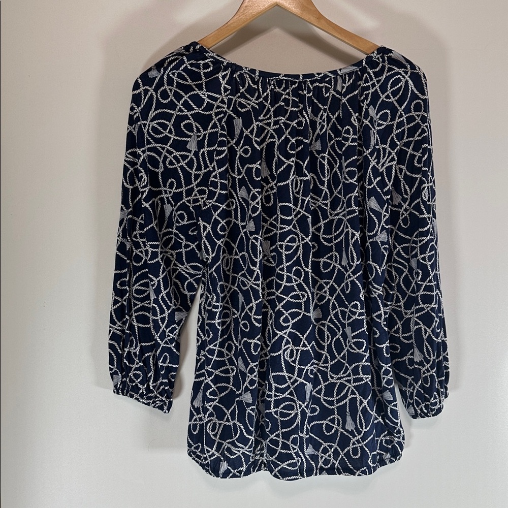 Michael Kors Navy and White Patterned Blouse